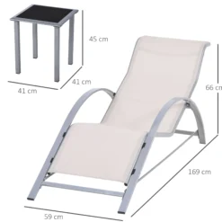 Outsunny 2 Tumbonas De Jardín 59x169x66cm Con Mesa De Café 41x41x45cm Patio