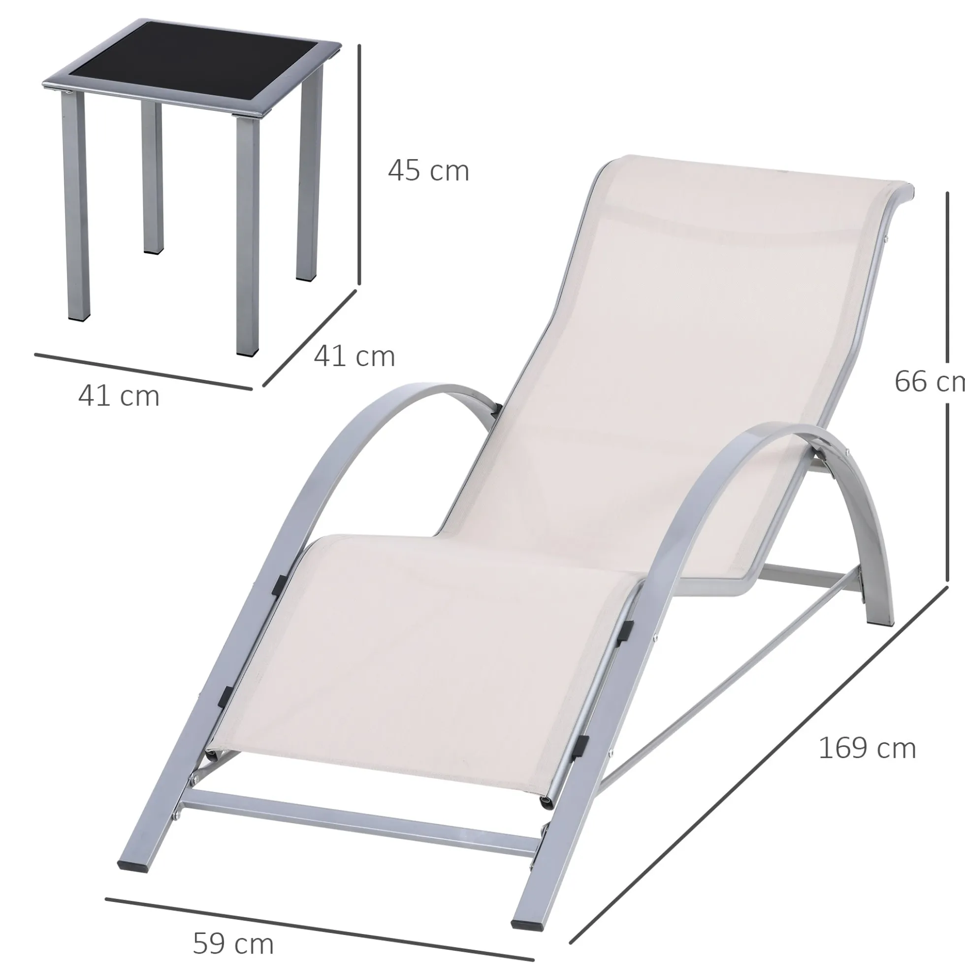 Outsunny 2 Tumbonas De Jardín 59x169x66cm Con Mesa De Café 41x41x45cm Patio
