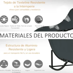 Outsunny 2 Tumbonas Plegables Forma De S Aluminio Texteline Para Terraza Negro