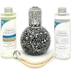 Pack Ahorro Lámpara Catalítica Mosaico Negro + Fragancia Mediterranean Light 500ml + Limpiador 200ml + Mecha Repuesto