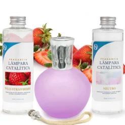 Pack Ahorro Lámpara Catalítica Fucsia Mate + Fragancia Wild Strawberry 200ml + Limpiador Neutro 200ml + Mecha Repuesto