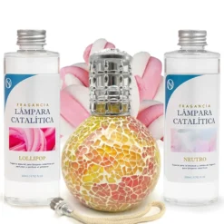 Pack Ahorro Lámpara Catalítica Mosaico Bicolor + Fragancia Lollipop 500ml + Limpiador Neutro 200ml + Mecha Repuesto