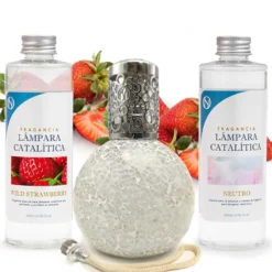 Pack Ahorro Lámpara Catalítica Mosaico Blanco + Aroma Wild Strawberry 200ml + Limpiador Neutro 200ml + Mecha Repuesto