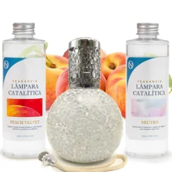 Pack Ahorro Lámpara Catalítica Mosaico Blanco + Fragancia Peach Velvet 500ml + Limpiador Neutro 200ml + Mecha Repuesto
