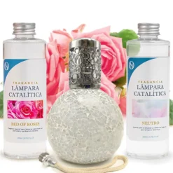Pack Ahorro Lámpara Catalítica Mosaico Blanco + Fragancia Bed Of Roses 200ml + Limpiador Neutro 200ml + Mecha Repuesto