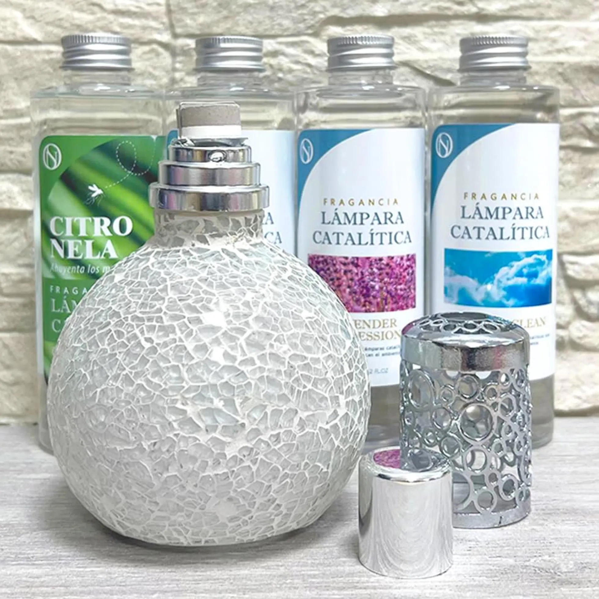 Pack Ahorro Lámpara Catalítica Mosaico Blanco + Fragancia Winter Citrus 200ml + Limpiador Neutro 200ml + Mecha Repuesto