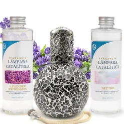 Pack Ahorro Lámpara Catalítica Mosaico Negro + Fragancia Lavender Expression 500ml + Limpiador 200ml + Mecha Repuesto