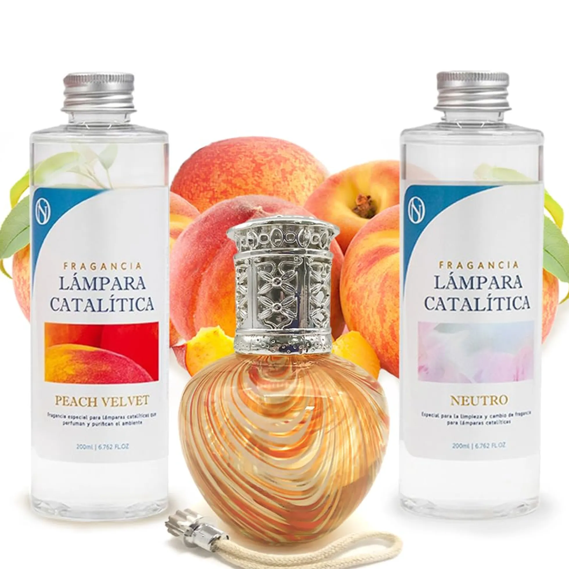 Pack Ahorro Lámpara Catalítica Orange Waves + Fragancia Peach Velvet 200ml + Limpiador Neutro 200ml + Mecha Repuesto