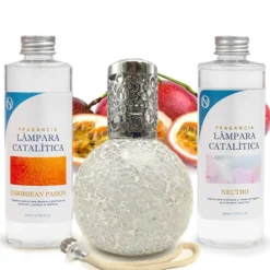 Pack Ahorro Lámpara Catalítica Mosaico Blanco + Aroma Caribbean Passion 200ml + Limpiador Neutro 200ml + Mecha Repuesto