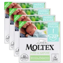 Pack ahorro Pañales T1 (2-5kg) Moltex Pure & Nature,88 Uds