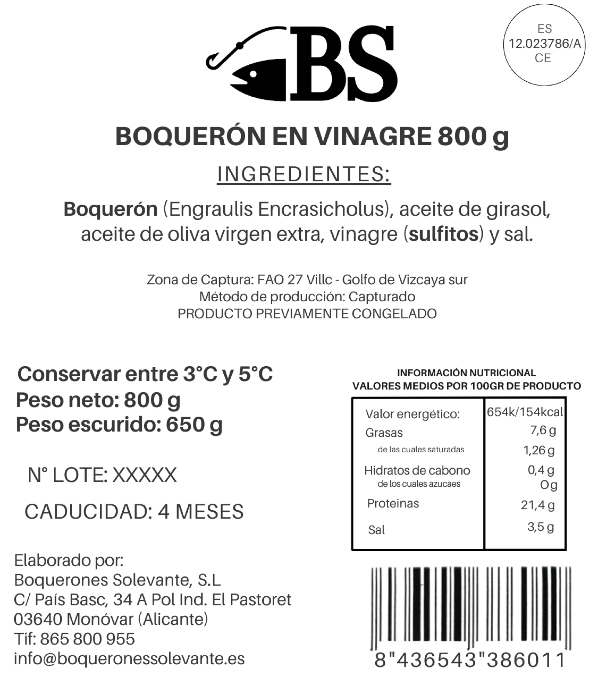 Pack Ahorro 2 X Boquerón En Vinagre Mar Cantábrico 800 G