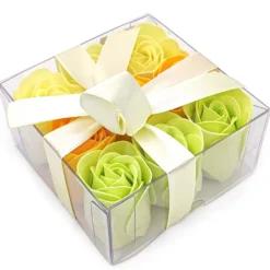 Pack 5 Cajas 9 Rosas De Jabón (amarillo) - Flores Con Pétalos De Jabón Perfumados - Regalo Original Para Días Especiales