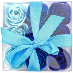 Pack 5 Cajas 9 Rosas De Jabón (azul) - Flores Con Pétalos De Jabón Perfumados - Regalo Original Para Días Especiales