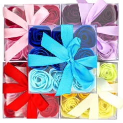 Pack 5 Cajas 9 Rosas De Jabón (azul) - Flores Con Pétalos De Jabón Perfumados - Regalo Original Para Días Especiales