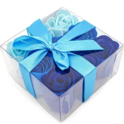 Pack 10 Cajas 9 Rosas De Jabón (azul) - Flores Con Pétalos De Jabón Perfumados - Regalo Original Para Días Especiales