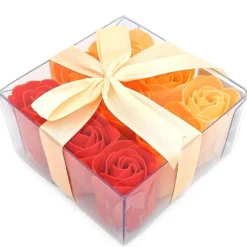 Pack 10 Cajas 9 Rosas De Jabón (naranja) - Flores Con Pétalos De Jabón Perfumados - Regalo Original Para Días Especiales
