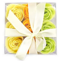 Pack 10 Cajas 9 Rosas Jabón (amarillo) - Flores Con Pétalos De Jabón Perfumados - Regalo Original Para Días Especiales