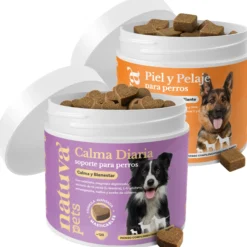 Pack Calmante + Aceite De Salmón Para Perros. Calma, Piel Y Pelo. Suplementos Mascotas. 240 Masticables. Natuva Pets