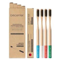 Pack cepillos de dientes bambú y carbón activado adulto - 4 colores variados ECOFRIENDLY