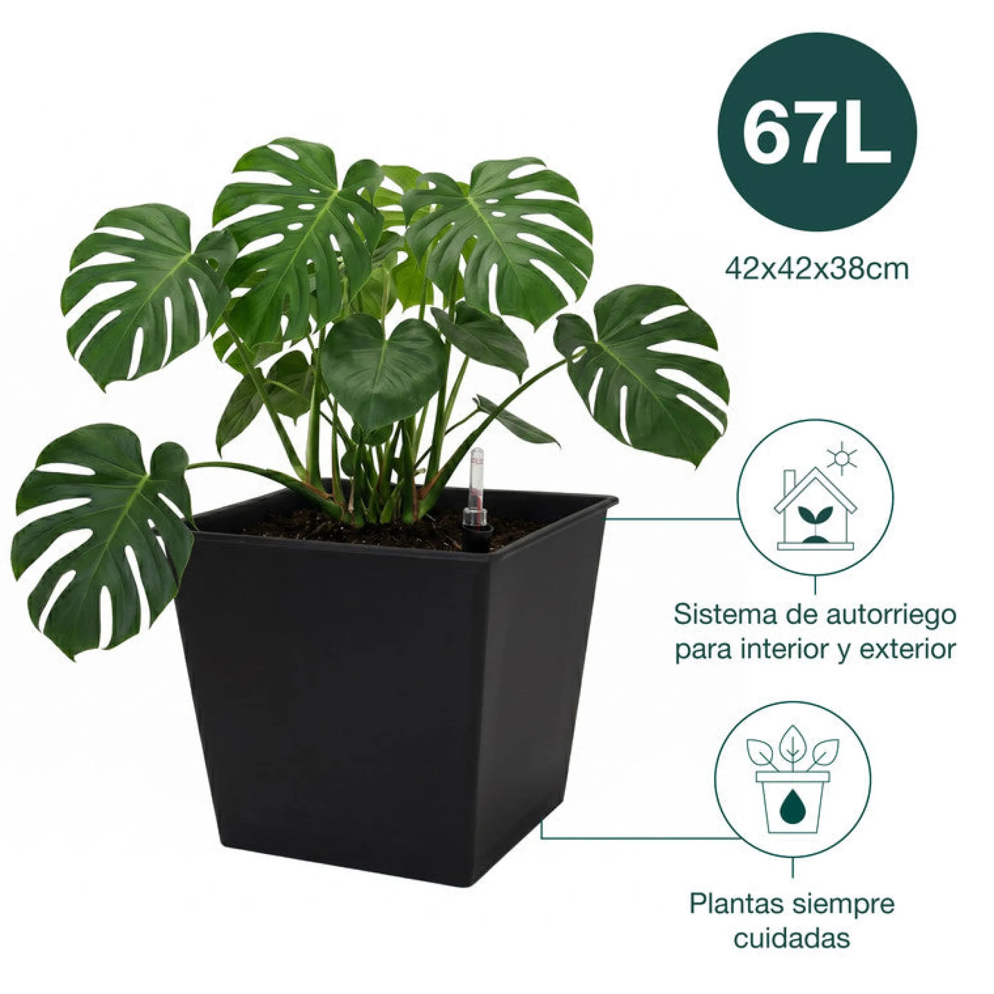 Pack De 3 Macetas Con Autorriego De Polipropileno 67 L 42x42x38 Cm Hortalia