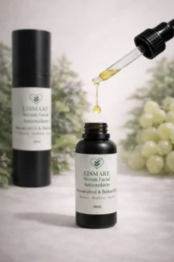 Pack facial antioxidante – Sérum Resveratrol y Bakuchiol + jabón sólido de uva – Cosmética natural – Lismare