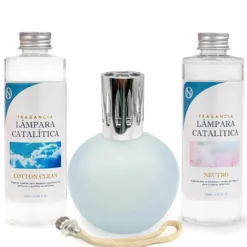 Pack Lámpara Catalítica Azul Grisáceo Mate + Fragancia Cotton Clean 200ml + Limpiador Neutro 200ml + Mecha Repuesto