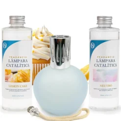 Pack Lámpara Catalítica Azul Grisáceo Mate + Fragancia Lemon Cake 200ml + Limpiador Neutro 200ml + Mecha Repuesto