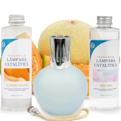 Pack Lámpara Catalítica Azul Grisáceo Mate + Fragancia Waikiki Melon 500ml + Limpiador Neutro 200ml + Mecha Repuesto
