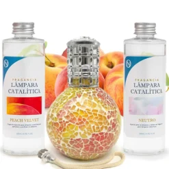 Pack Lámpara Catalítica Mosaico Bicolor + Fragancia Peach Velvet 200ml + Limpiador Neutro 200ml + Mecha Repuesto