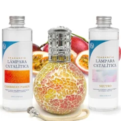 Pack Lámpara Catalítica Mosaico Bicolor + Fragancia Caribbean Passion 200ml + Limpiador Neutro 200ml + Mecha Repuesto