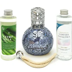 Pack Lámpara Catalítica Mosaico Azul Océano + Fragancia Citronela 200ml + Limpiador Neutro 200ml + Mecha De Repuesto