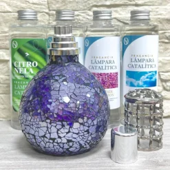 Pack Lámpara Catalítica Mosaico Azul Océano + Fragancia Lollipop 500ml + Limpiador Neutro 200ml + Mecha De Repuesto