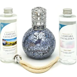 Pack Lámpara Catalítica Mosaico Azul Océano + Fragancia Provence Breeze 500ml + Limpiador 200ml + Mecha De Repuesto