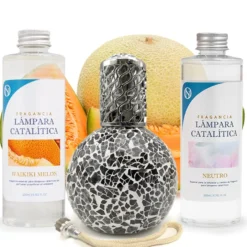Pack Lámpara Catalítica Mosaico Negro + Fragancia Waikiki Melon 200ml + Limpiador Neutro 200ml + Mecha De Repuesto