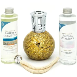 Pack Lámpara Catalítica Mosaico Dorado + Fragancia Mediterranean Light 200ml + Limpiador Neutro 200ml + Mecha Repuesto