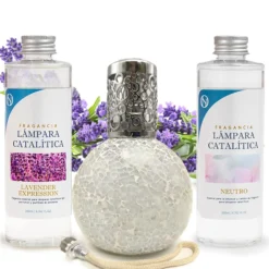 Pack Lámpara Catalítica Mosaico Blanco + Fragancia Lavender Expression 500ml + Limpiador Neutro 200ml + Mecha Repuesto