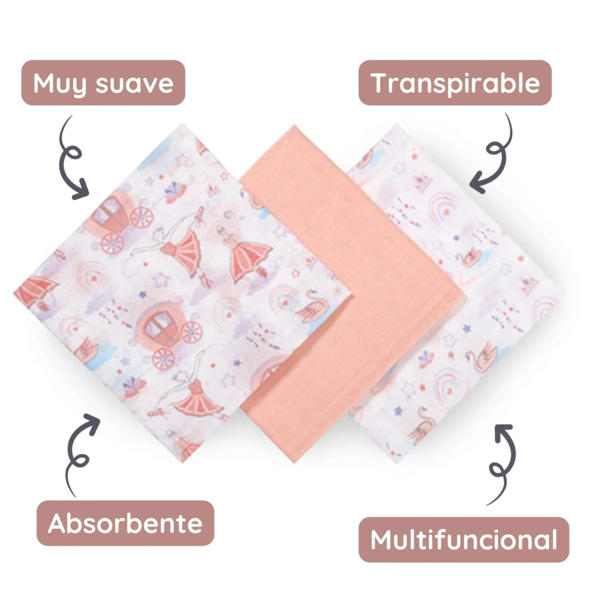 Pack 3 Muselinas Algodón 70x70 Cm Bailarina