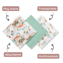 Pack 3 Muselinas Algodón 70x70 Cm Selva