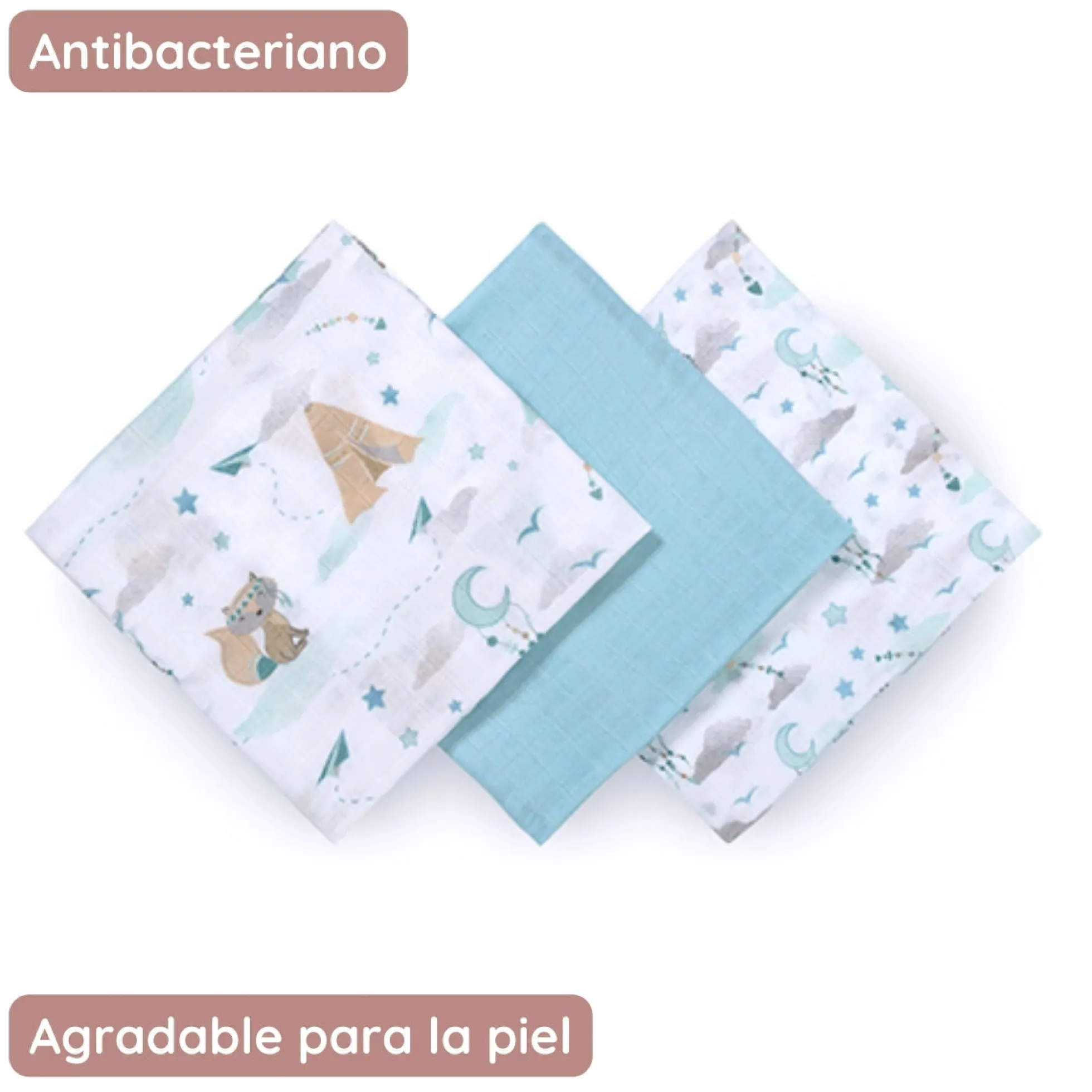 Pack 3 Muselinas Bambú Organico 70x70 Cm Mapache