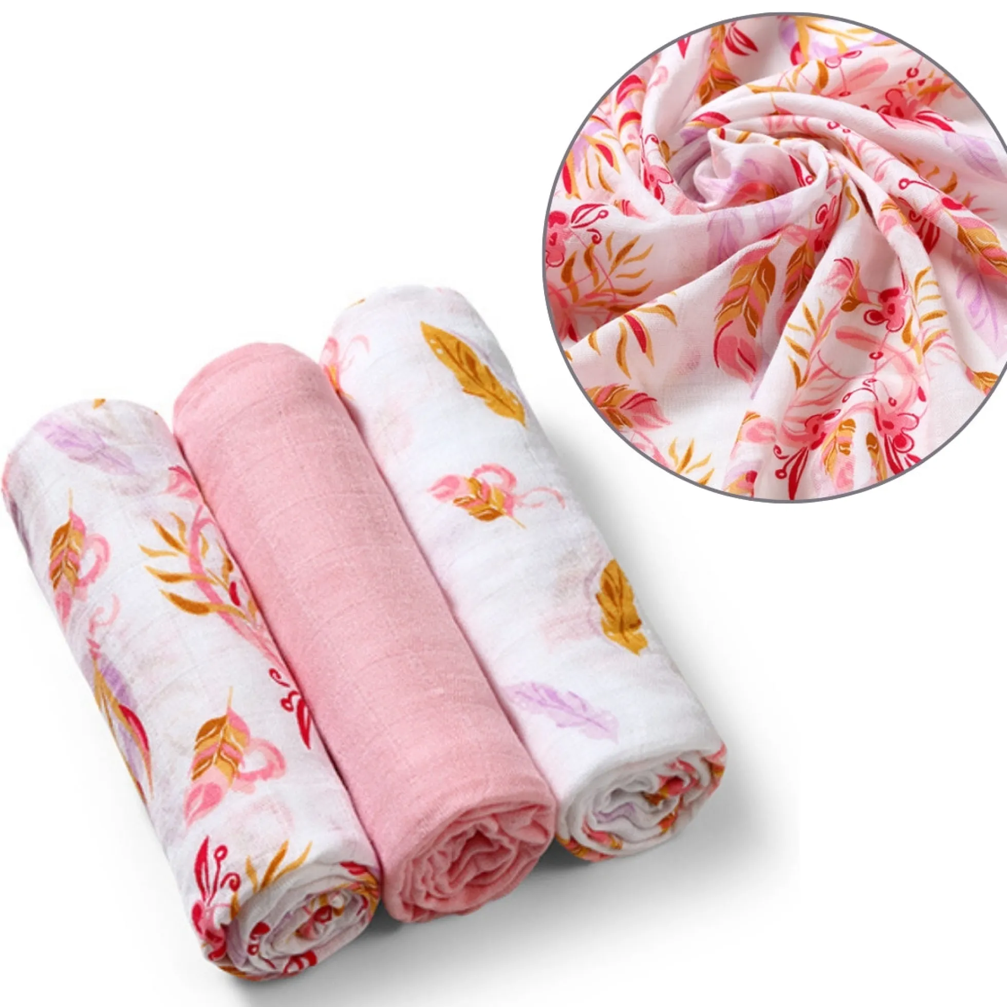 Pack 3 Muselinas Bambú Organico 70x70 Cm Rose
