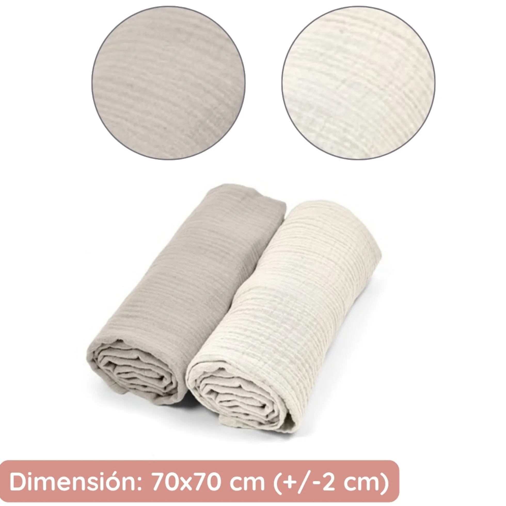 Pack 2 Muselinas De Algodón 70x70 Para Bebé Beige