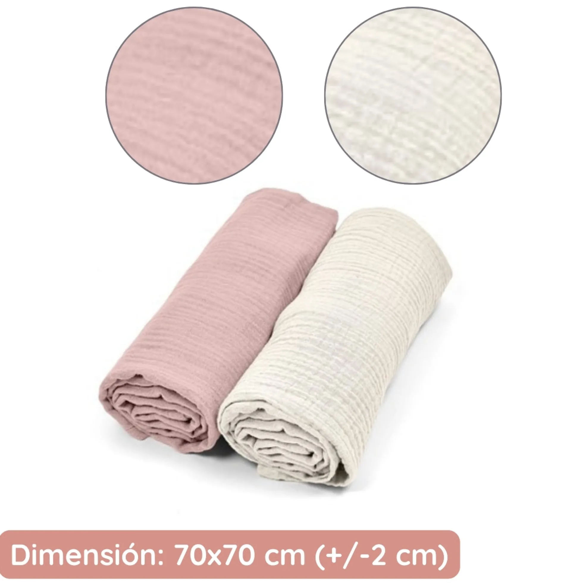 Pack 2 Muselinas De Algodón 70x70 Para Bebé Rosa