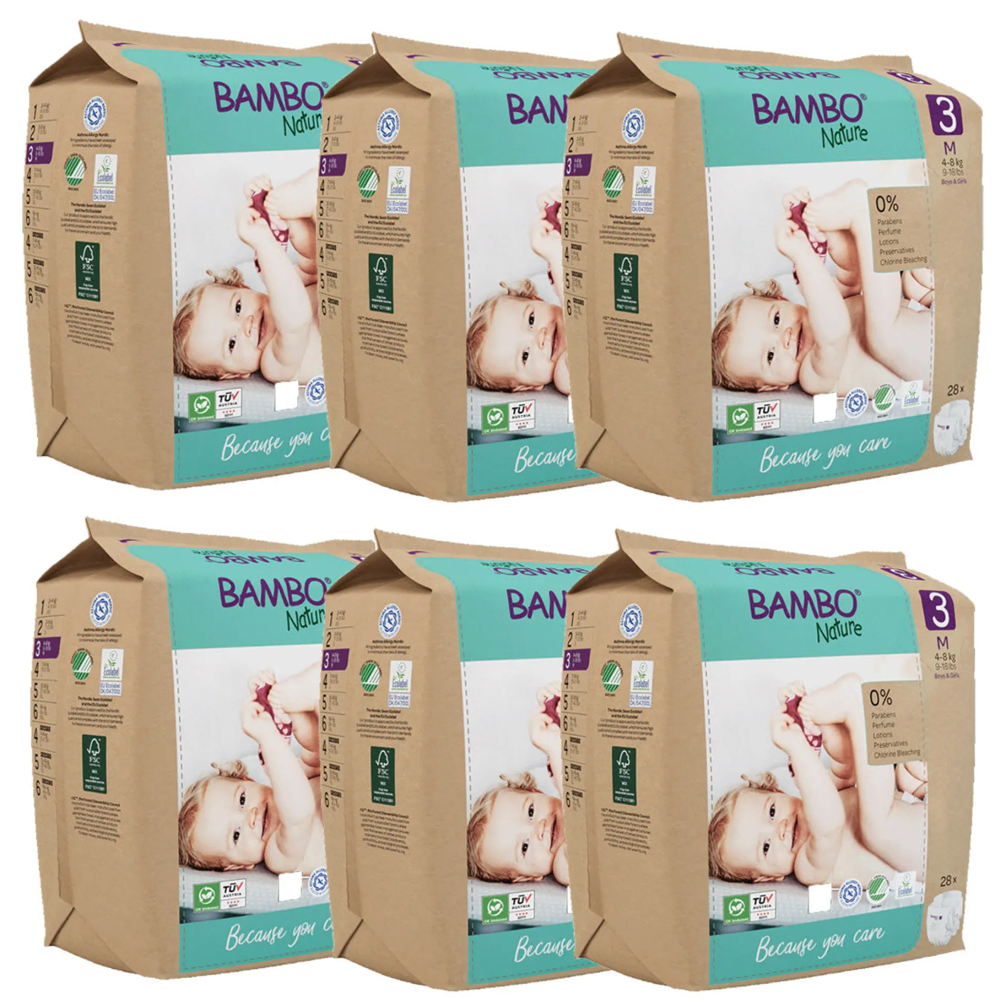 Pack Pañales T3 (4-8kg) Bambo Nature 168 uds