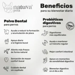Pack Polvo Dental + Probiótico Para Perros. Suplementos Mascotas. 180 G Y 120 Masticables. Natuva Pets