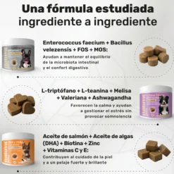 Pack Probiótico + Calmante + Aceite De Salmón Para Perros. Suplementos Mascotas. 360 Masticables. Natuva Pets
