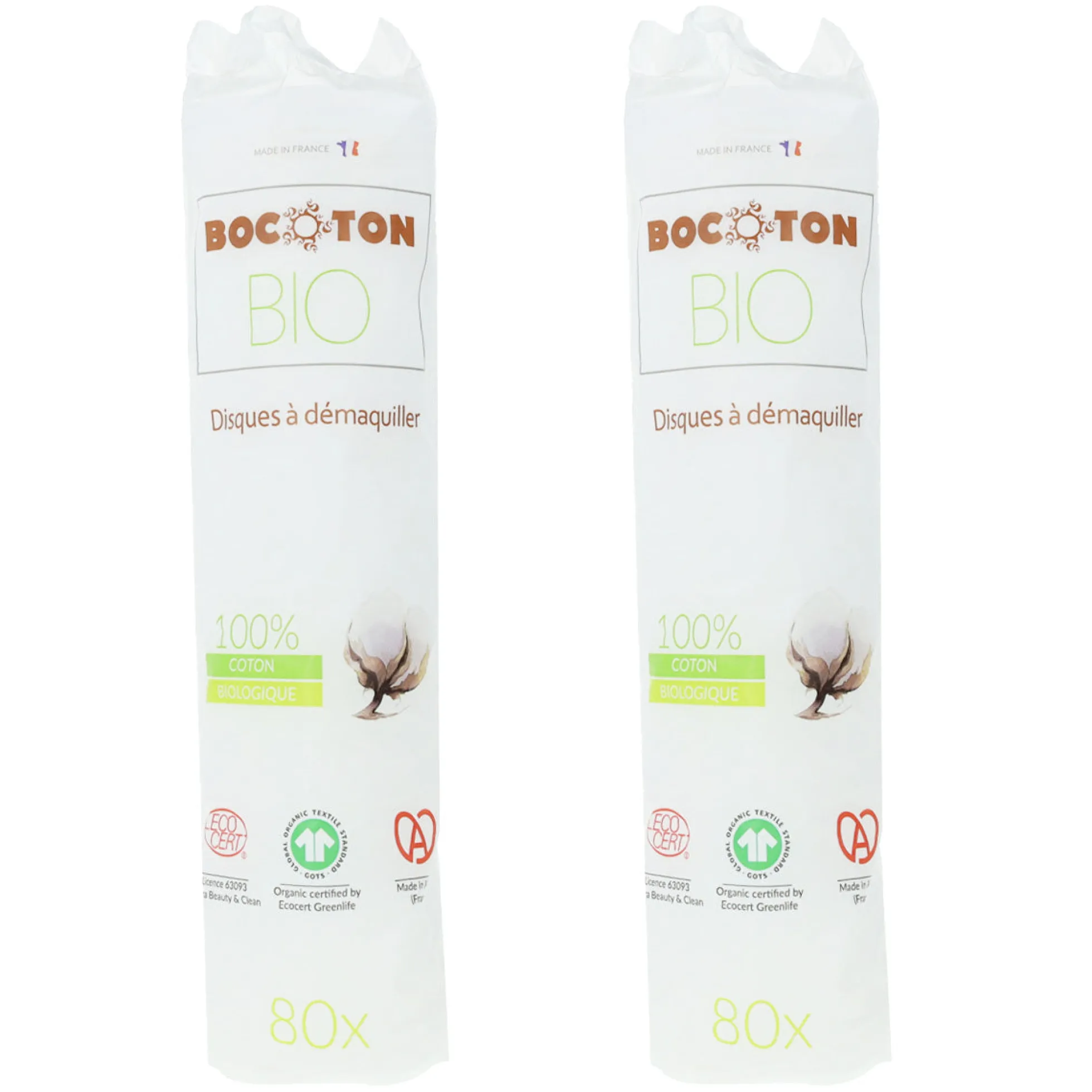 Pack PROMO 2x Discos desmaquillantes algodón Bio Bocoton 80 discos