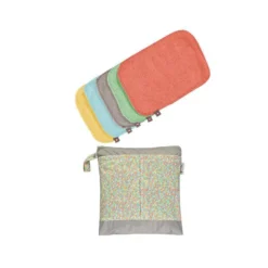Pack 10 Toallitas de tela de bambú reutilizables con bolsa impermeable colores pastel