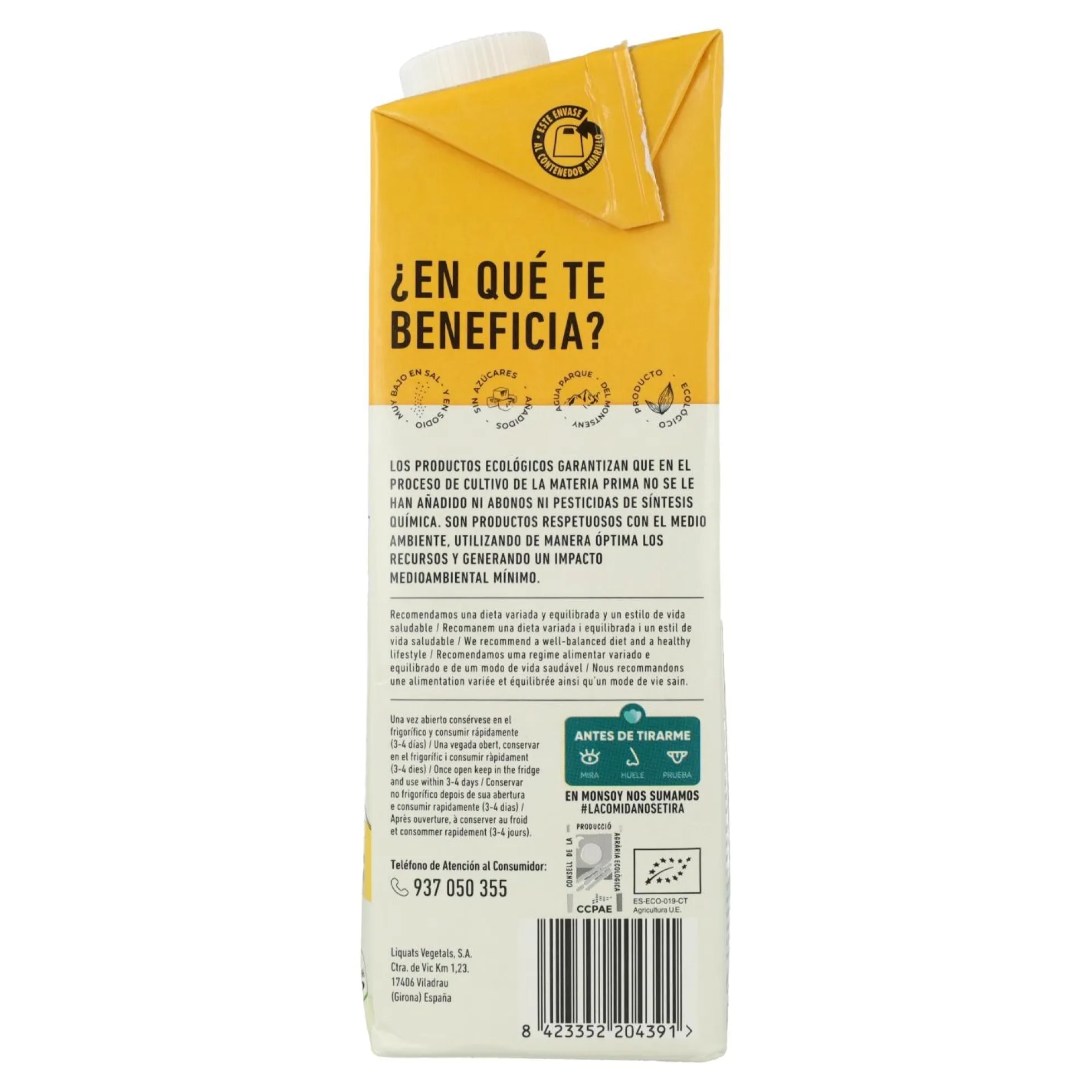 Pack 6uds Bebida BIO de avena sin gluten Monsoy1 L