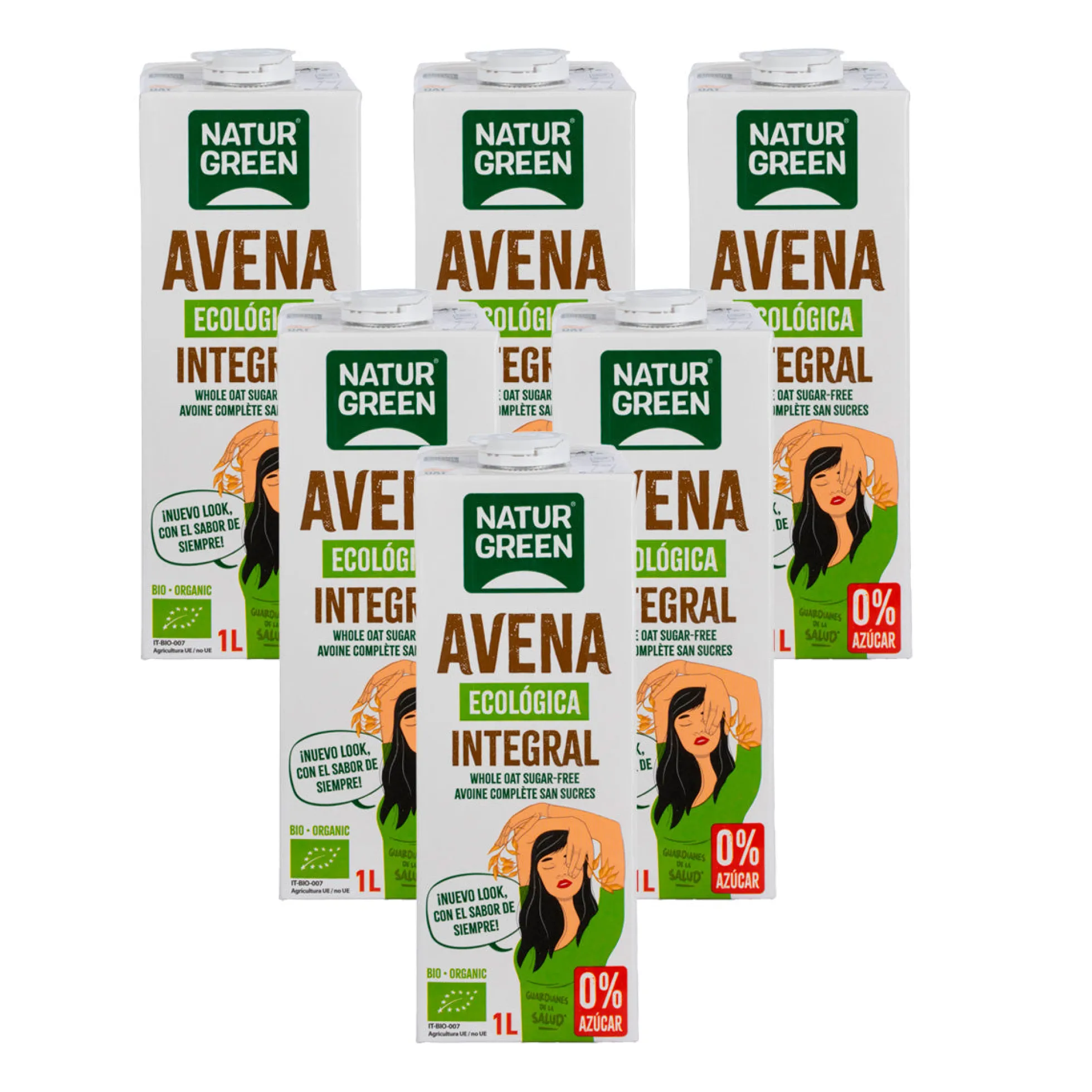 Pack 6 uds Bebida de Avena Integral 0% Azúcares Bio NaturGreen 1 L