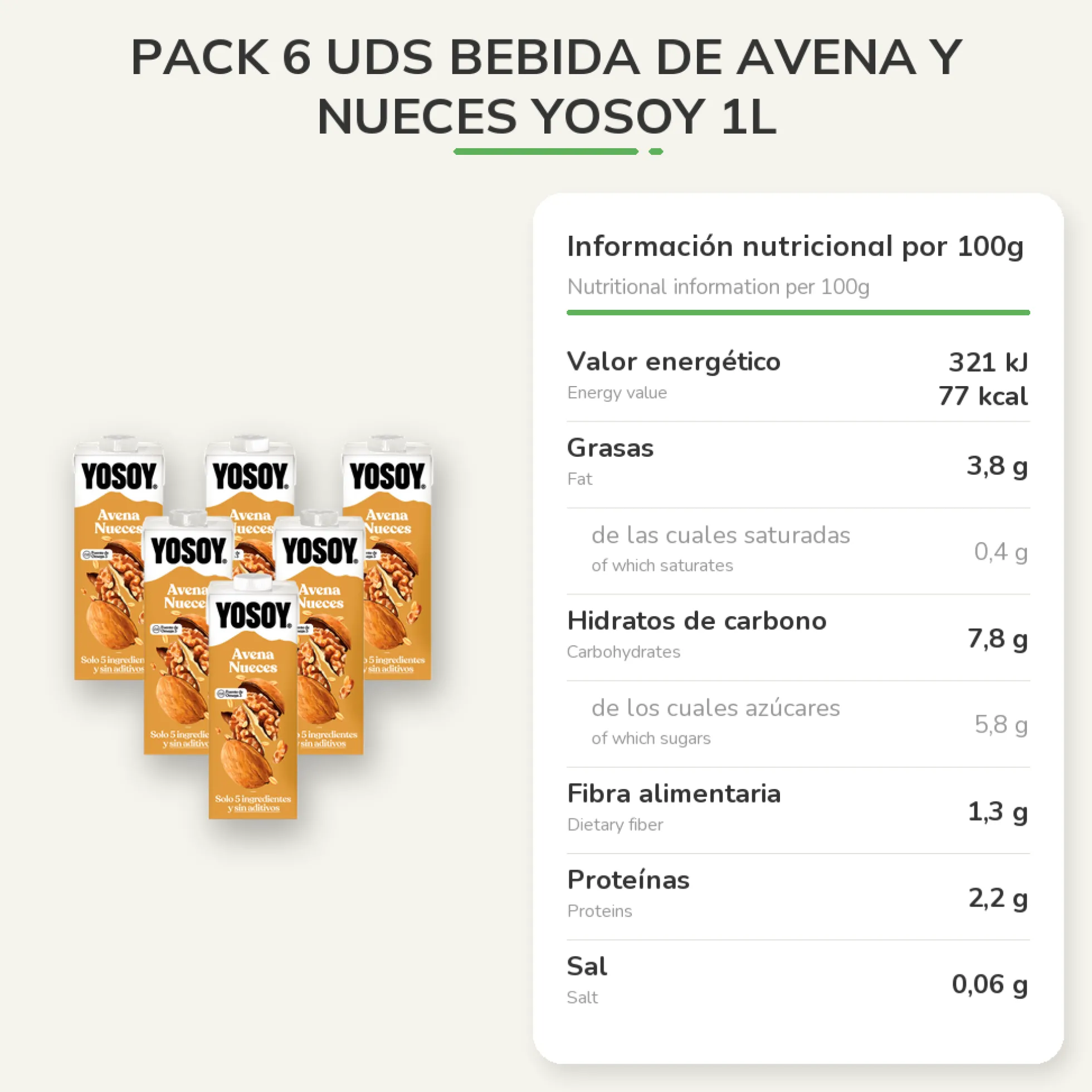 Pack 6 uds Bebida de Avena y Nueces YOSOY 1L